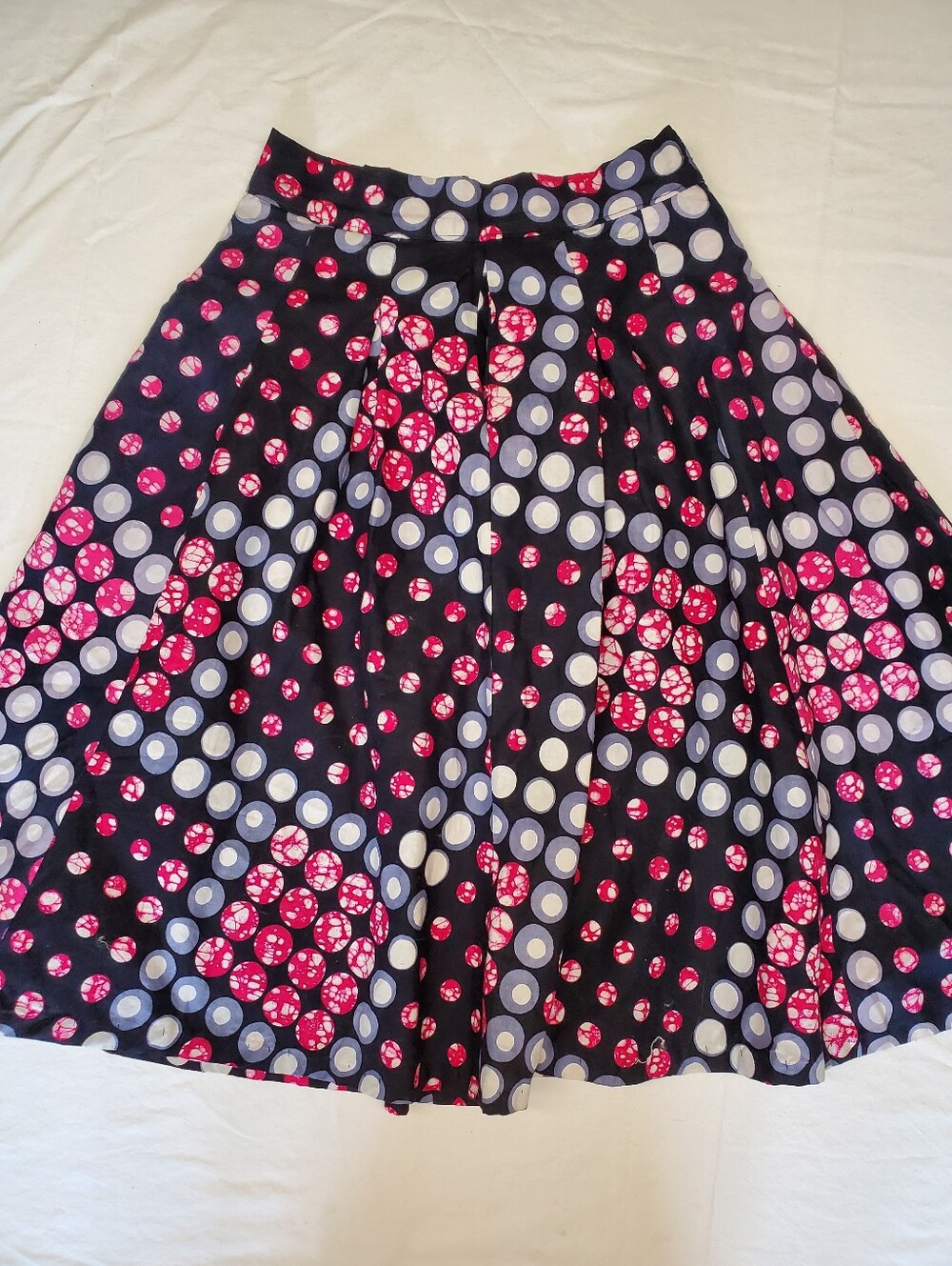 Francis + Benedict African Wax Print Skirt S Black Pink Polka Dot Pockets